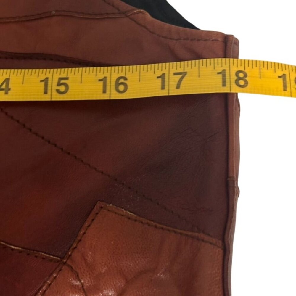 Vintage Leather Patchwork Vest Genuine Mexico-Made Mens Apparel Snap Closure - Picture 10 of 10